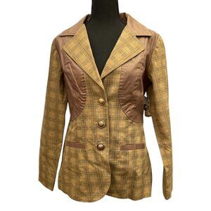 NWT Tasha Polizzi Blazer Jacket Women’s Green Brown Plaid Equestrian Elbow Patch